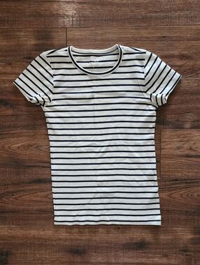 J. Crew Women's Striped Short Sleeve Crewneck Fine Rib Cotton Tee Small S